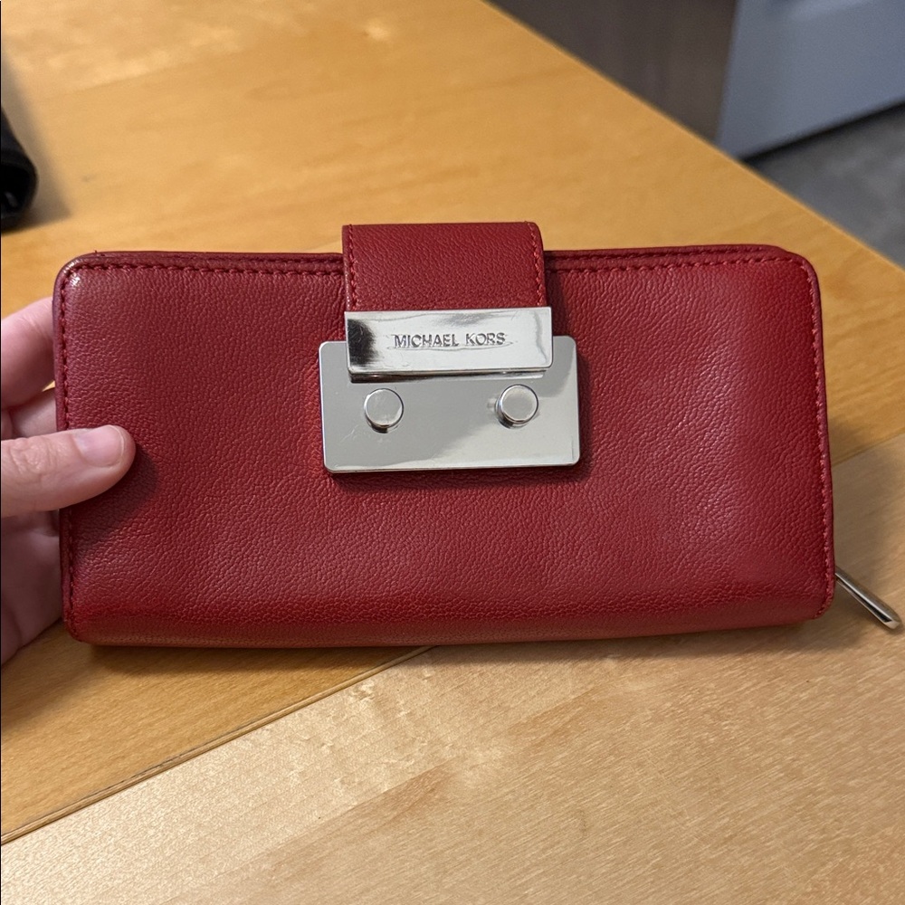 Michael Kors Cherry Red wallet with Silver Accents